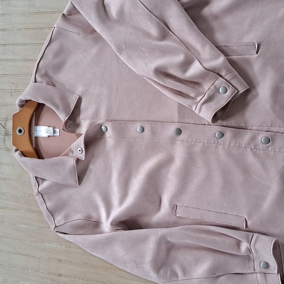 Wynne Layers Faux Suede Soft Mauve Pink Snap Buttons Pockets Cozy Jacket - Picture 9 of 9